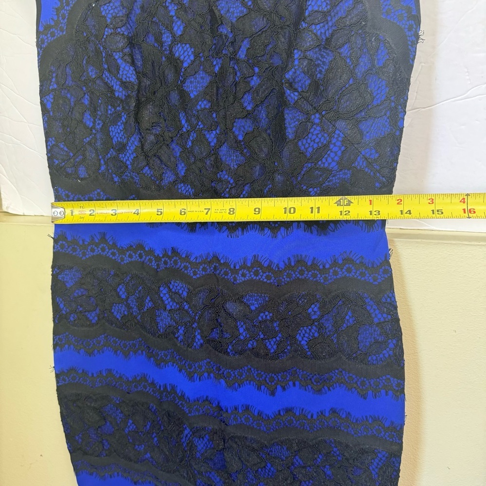 Tadashi Shoji Lace Cocktail Dress Short Sleeve Sheath Pencil Skirt Color Block 2 - Picture 15 of 16